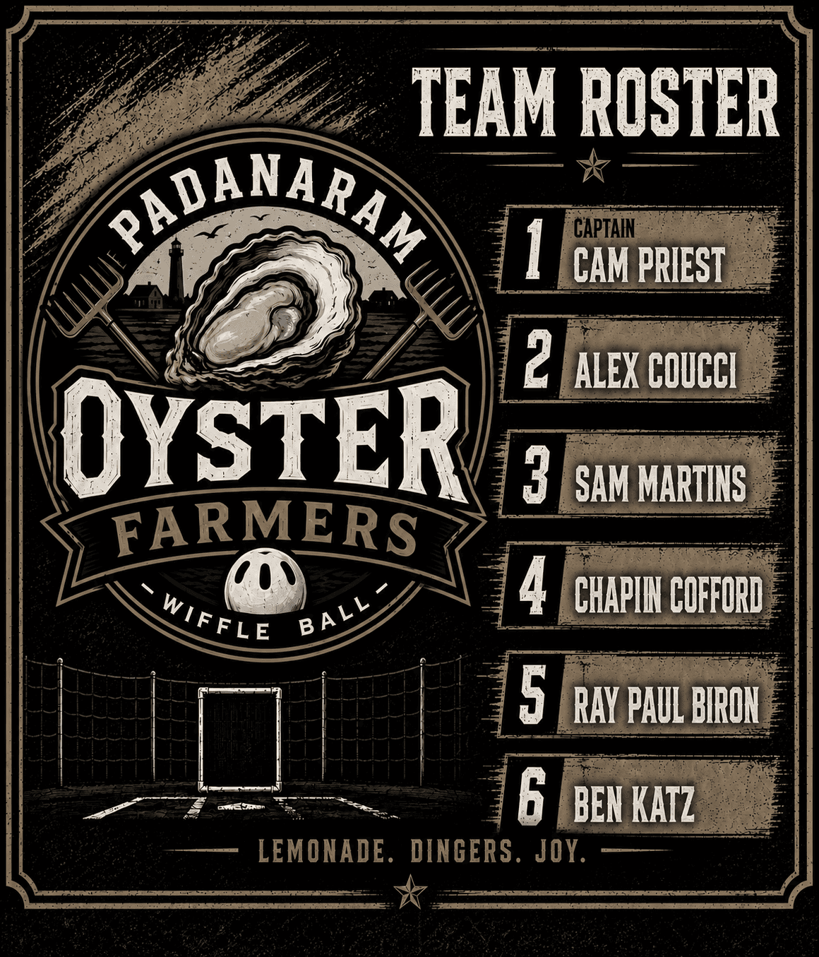 Padanaram Oyster Farmers official roster graphic